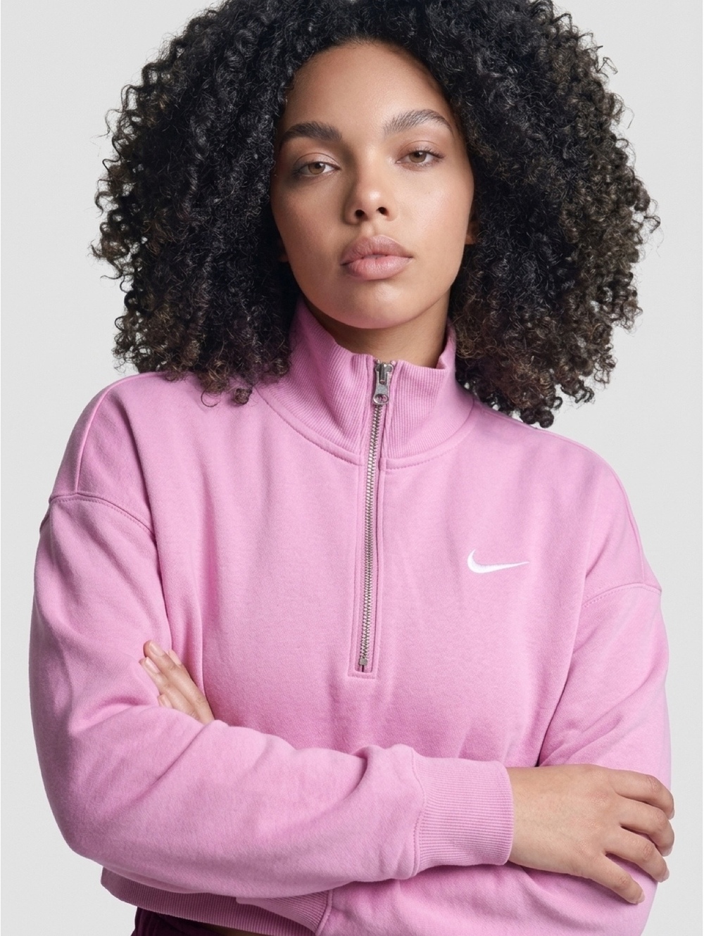 Nike Women’s Pink Cropped Half Zip Fleece Sweatshirt Pullover Size M